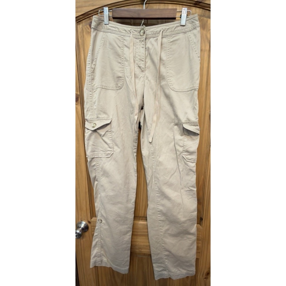 LL Bean Favorite Fit Cargo Pants Womens 6 Tall Khaki Tan Cotton Stretch Roll Tab